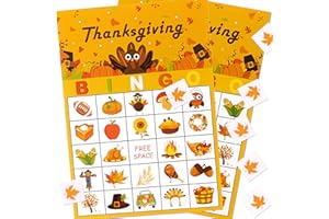 Geefuun 32 Players Thanksgiving Games Fall Bingo Cards for Party Supplies Decorations