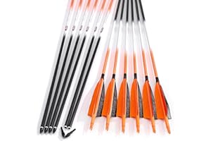 Linkboy Archery Carbon Arrows Hunting Practice Target Arrows Fluorescent with Removable Tip for Compound Recurve Long Bows, Spine 250 300 340 400 500 600 700 800, Pack of 6/12PCS