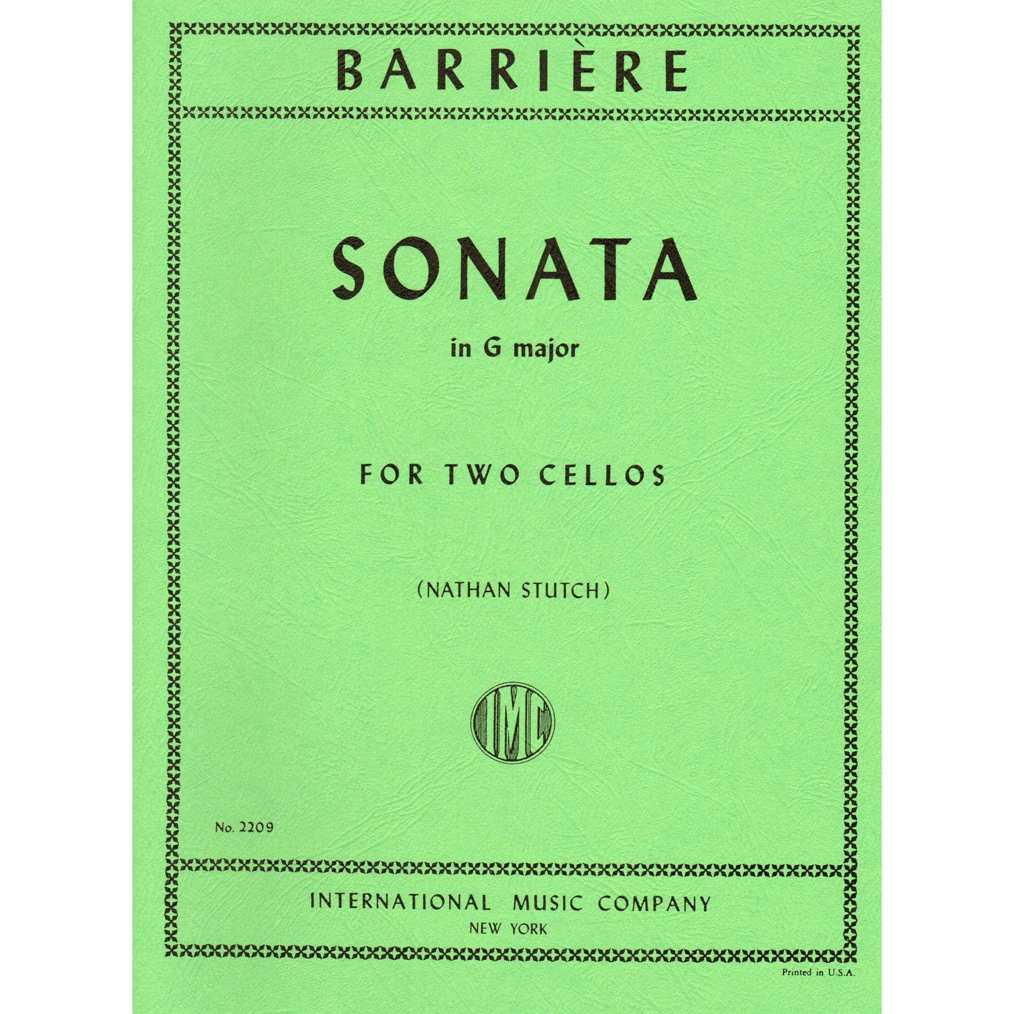 Amazon Com Barriere J Sonata In G Major For Two Cellos Arranged By Stutch International Edition Books