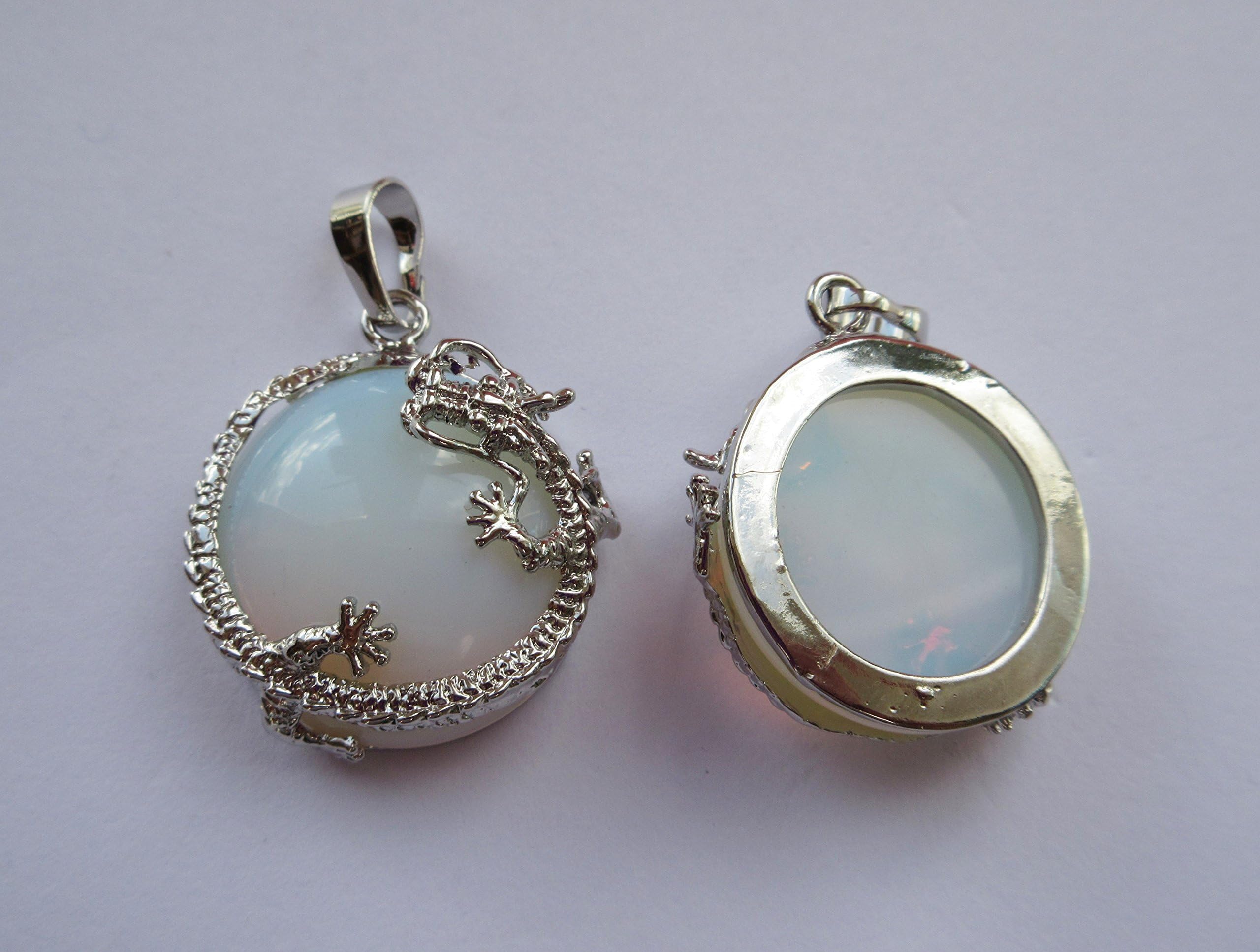 Pink Cat Charms 1 x Sea Opal Gemstone & Tibetan Silver ICE DRAGON Flat 26.5mm Charm Pendant