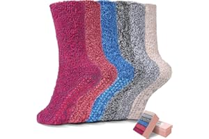 HUGSWEET 6 Pairs Thick Fuzzy Socks with Grip Cozy Non Slip Hospital Socks Home Fluffy Warm Slipper Socks Gifts for Women