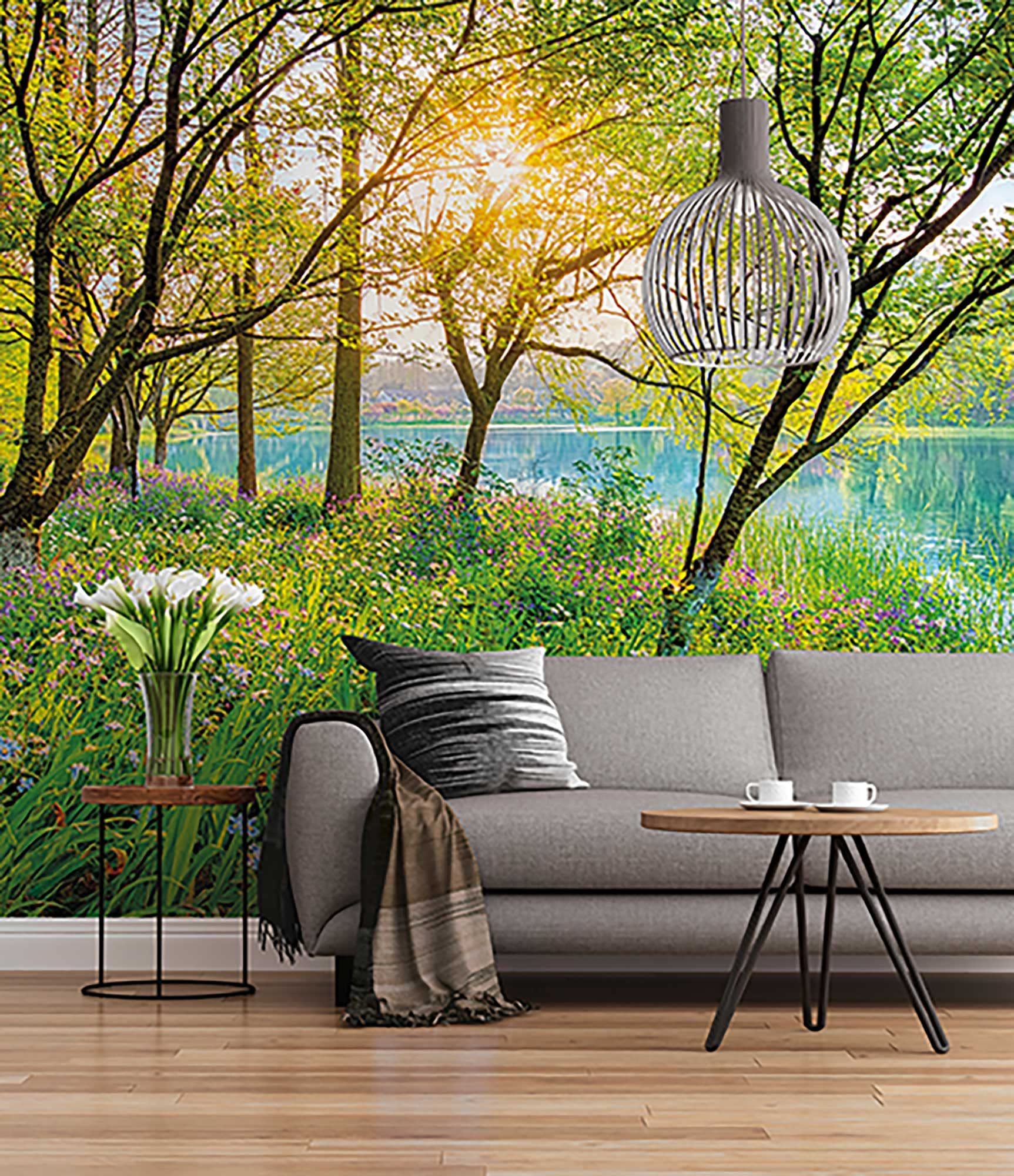 Komar Photo Wall Mural - Spring Lake - Size 368 x 254 cm - Lake, Trees, Sun, Relaxation, Wallpaper
