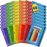 Pencil Pouch for 3 Ring Binder, 48 Pack Pencil Pouches with Zipper & Clear Window - 6 Assorted Color, Pencil Case Bulk for 3-Holes Binder, Multi-Purpose Storage Bag for Office, School Supplies (48)