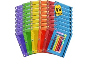 YEGEER Pencil Pouch for 3 Ring Binder, 48 Pack Pencil Pouches with Zipper & Clear Window - 6 Assorted Color, Pencil Case Bulk for 3-Holes Binder, Multi-Purpose Storage Bag for Office, School Supplies (48)