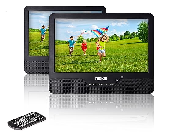 NIKKEI NPD910T - Tragbarer DVD-Player mit 2 Bildschirme / DVD Player Tragbar | 3,5 cm (9 Zoll) | USB, 12 V Adapter | Fernbedi