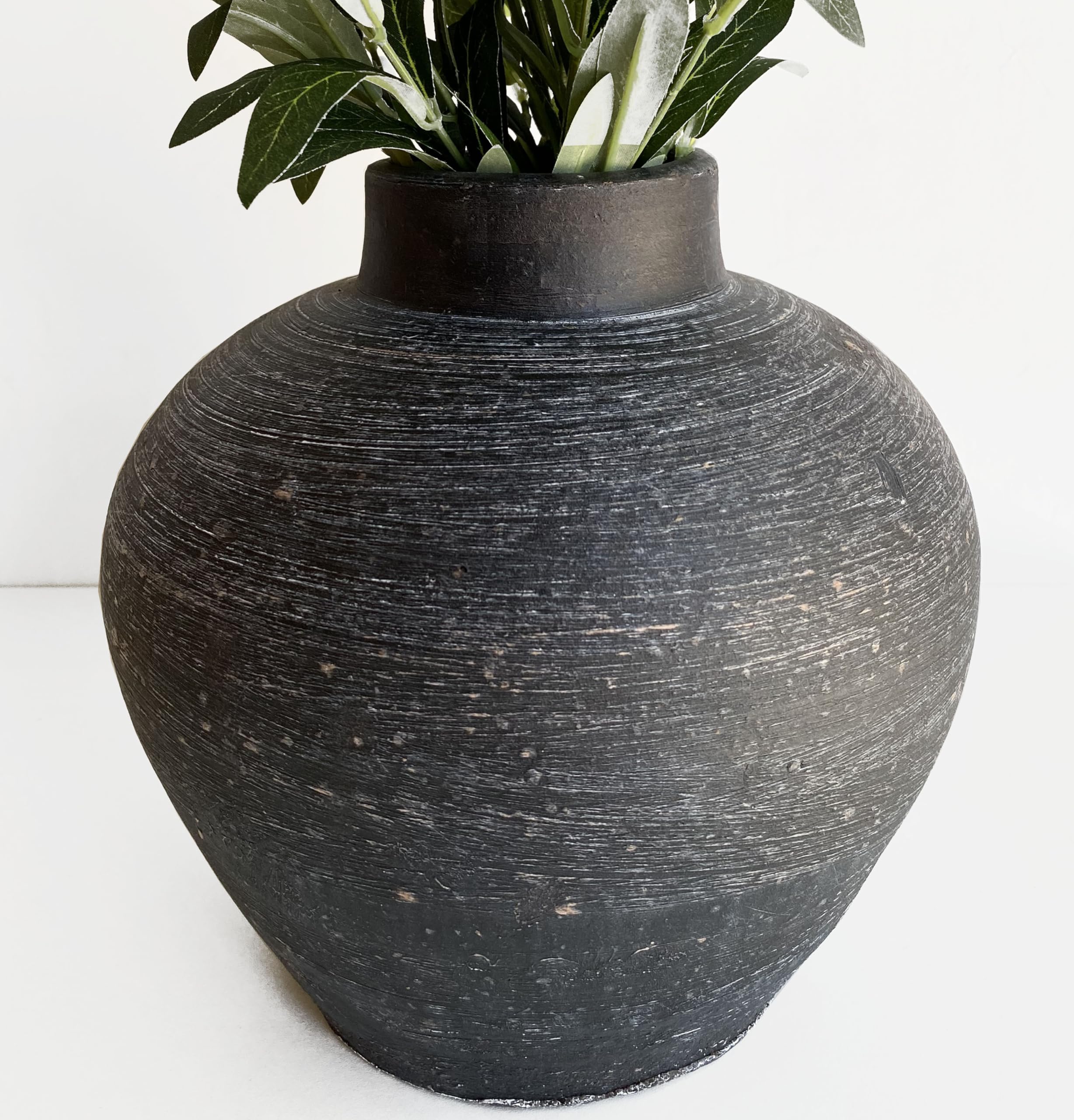 Photo 1 of 10'' Rustic Clay Vase, Vintage Terracotta Large Black Vase for Home Decor, Stone Textured Farmhouse Handmade Pottery Pot