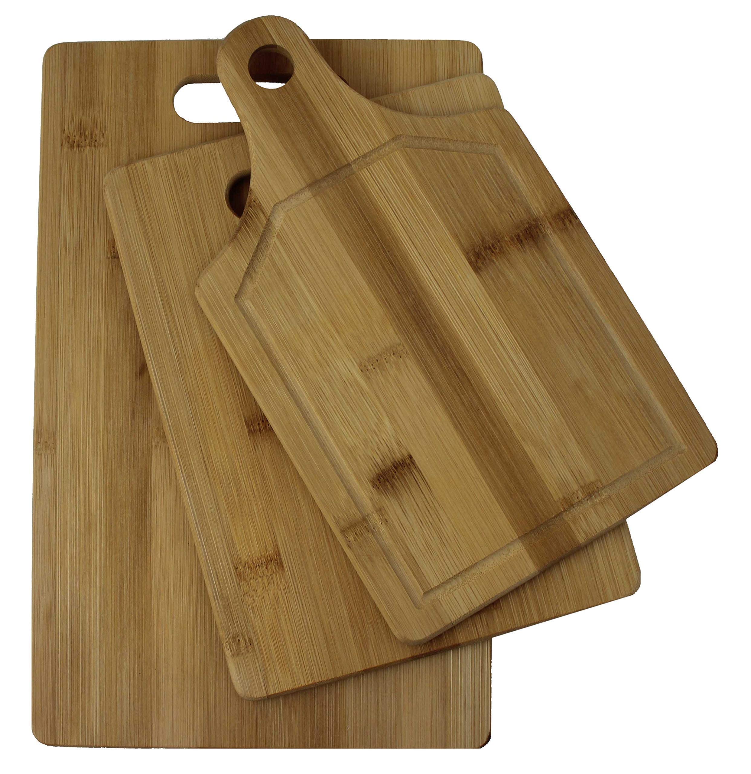 MRKT FINDS 3PK Bamboo Wood Cutting Board with Juicer Groove, Kitchen