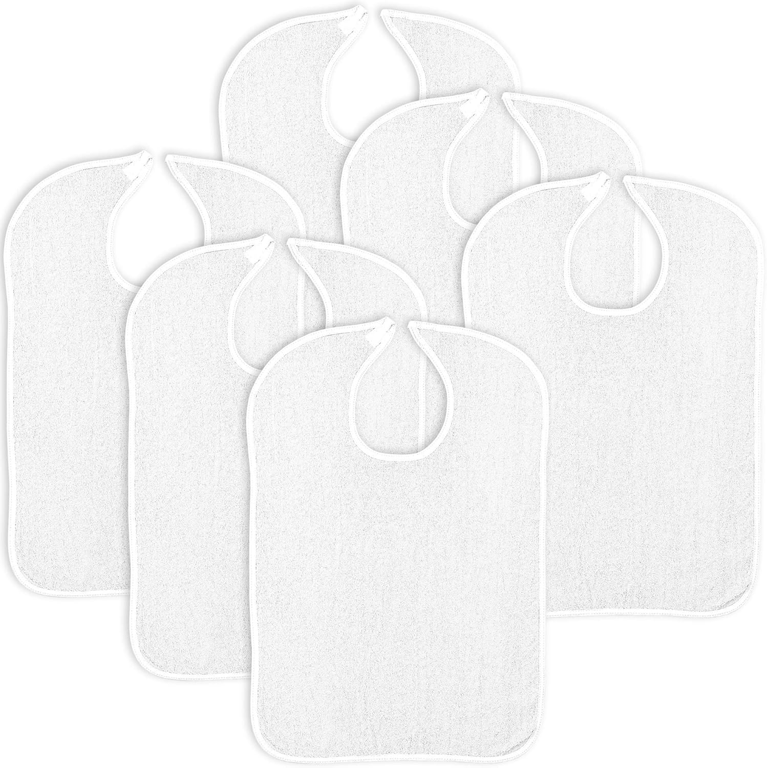6PK Reusable Terry Cloth Adult Bibs – 18" x 30" Super Absorbent Washable Apron (White): Clothing