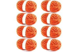 NDICANG 8 Pack Chunky Chenille Blanket Yarn for Hand Knitting and Crocheting - Jumbo Fluffy Super Bulky Yarn 28.4 Yds 7.7 Oz Each Skein (Orange Red)