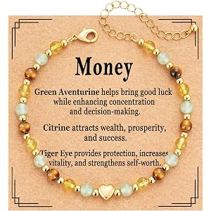 Lydow Natural Crystal Bracelet for Women, Anxiety Relief New Beginnings Triple Protection Money Empath Protection Jewelry 6.5