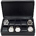 TimelyBuys 10 Watch Briefcase Black Carbon Fiber Zippered Travel Storage Case 50MM Father's Day