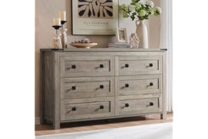 T4TREAM Farmhouse 6 Drawers Dresser for Bedroom, Wood Rustic Wide Chest of Drawers, Storage Dressers Organizer for Bedroom, Living Room, Hallway, Light Rustic Oak