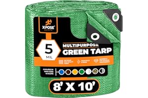 Multipurpose Protective Cover Green Poly Tarp 8' x 10' - Durable, Water Resistant, Weather Resistant - 5 Mil Thick Polyethylene - by Xpose Safety