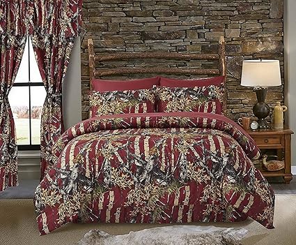 Bedding 1 Pc Burgundy Camo Comforter Queen Camouflage Woods