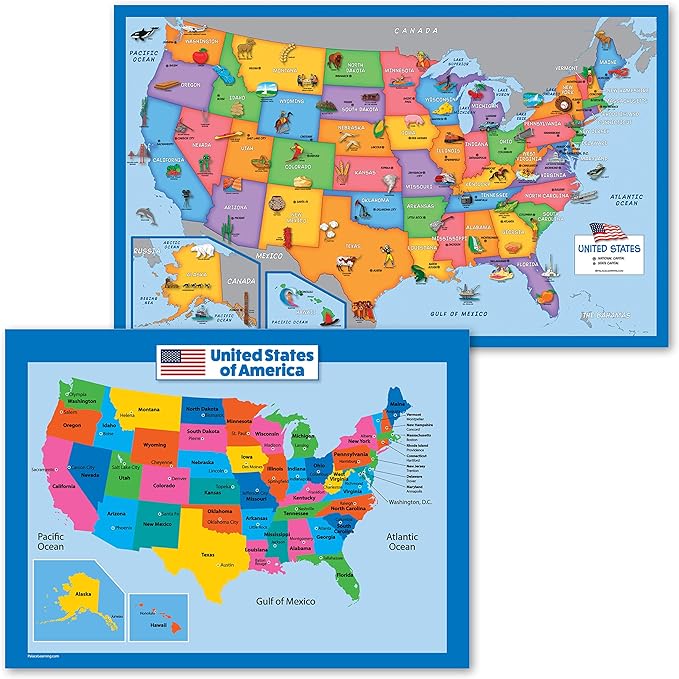 Amazon.com : 2 Pack - USA Map for Kids [Illustrated] + Simplified