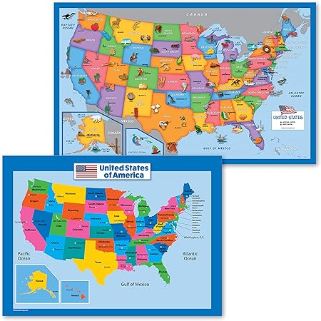 Amazon.com : 2 Pack - USA Map for Kids [Illustrated] + Simplified