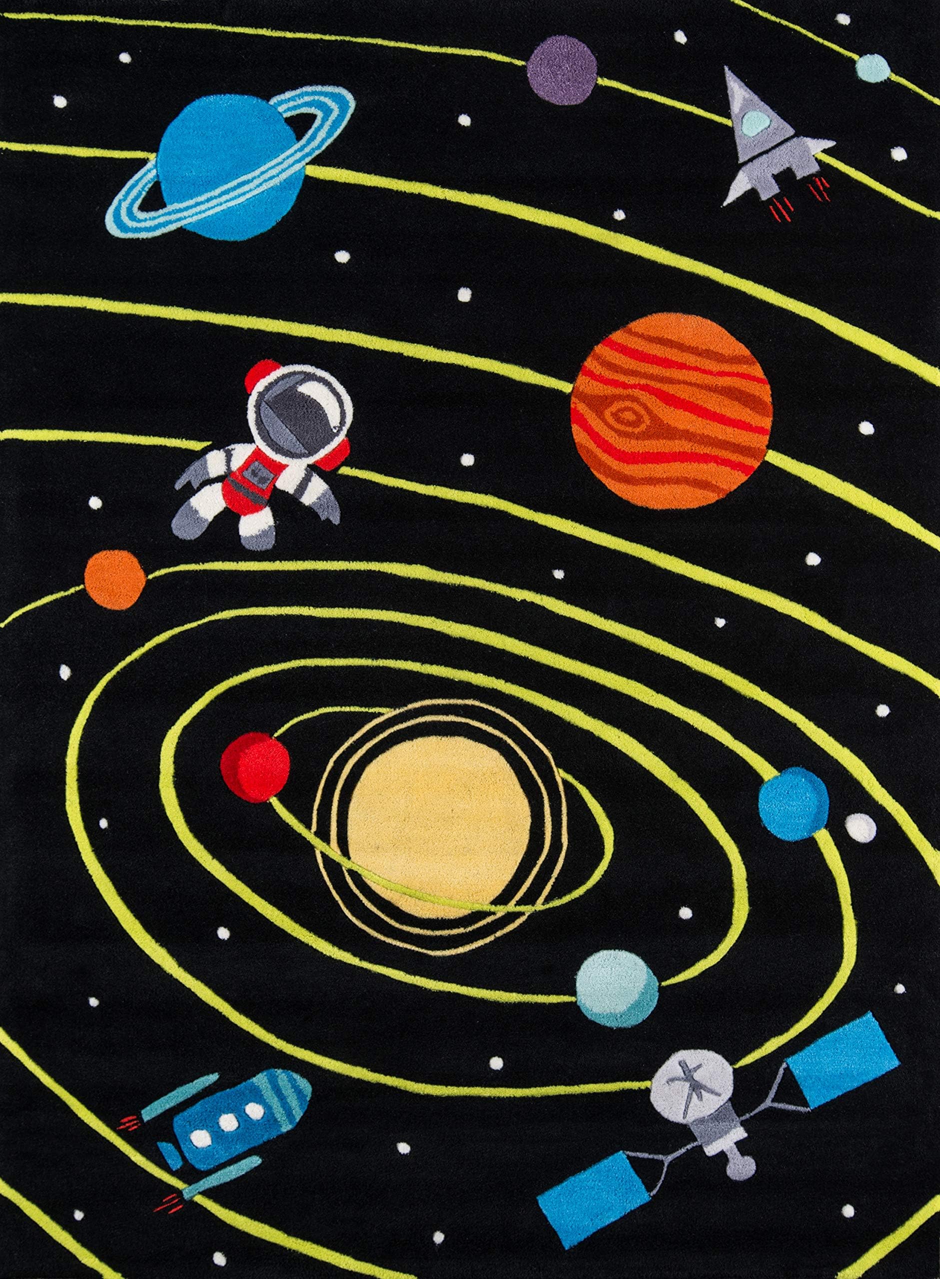 Momeni Rugs Lil' Mo Whimsy Collection, Kids Themed Hand Carved & Tufted Area Rug, 3' x 5', Outer Space Black