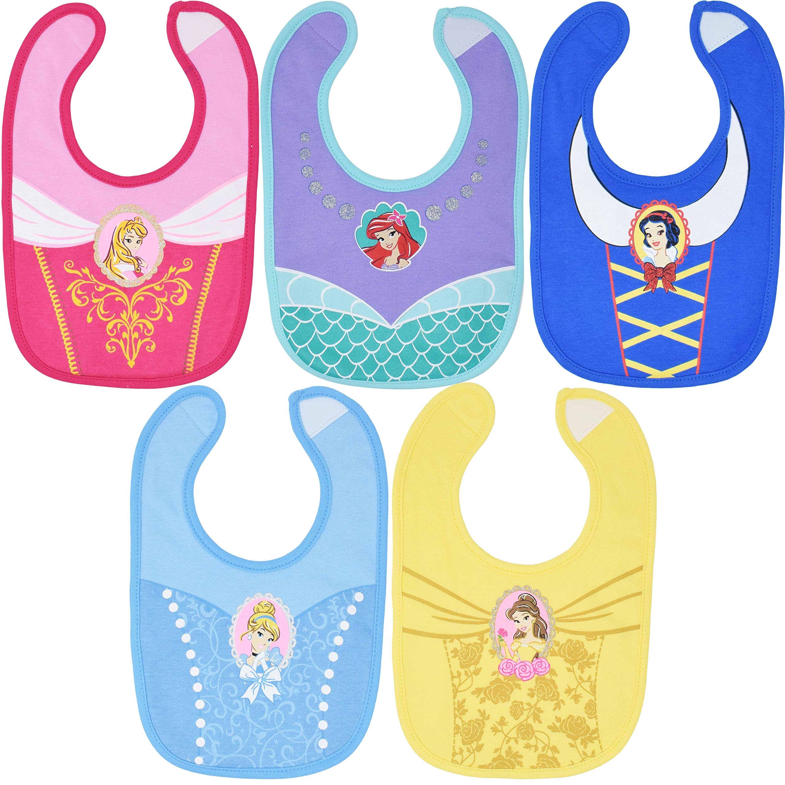 Disney Snow White Aurora Princess Belle Princess Ariel Princess Cinderella 5 Pack Bibs One Size