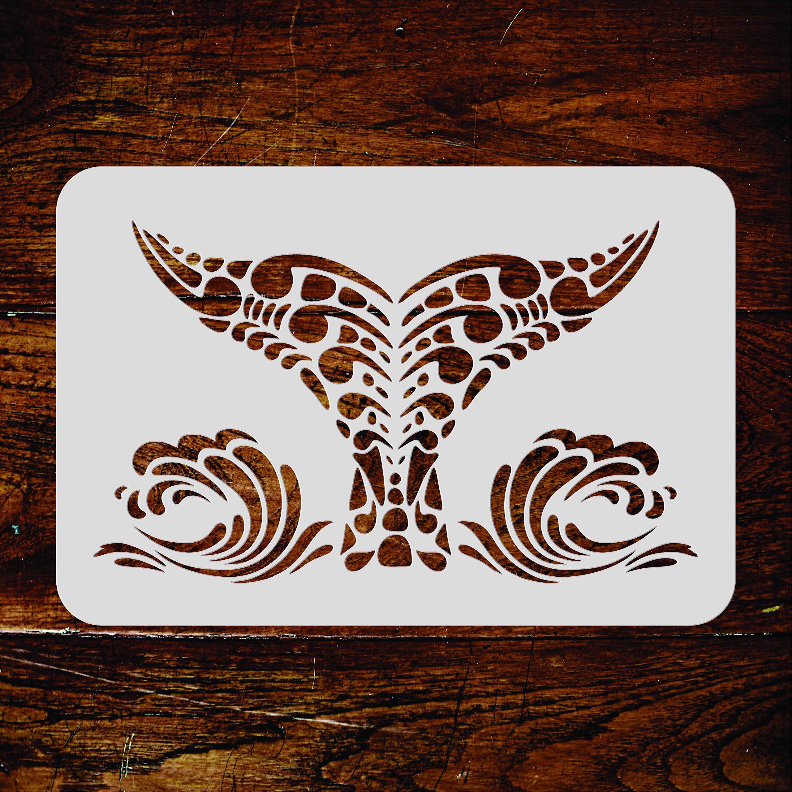 Whale Tail Stencil - 25.5 x 15 cm (L) - Reusable Tribal Ethnic Maori Orca Blue Whale Wall Stencil Template