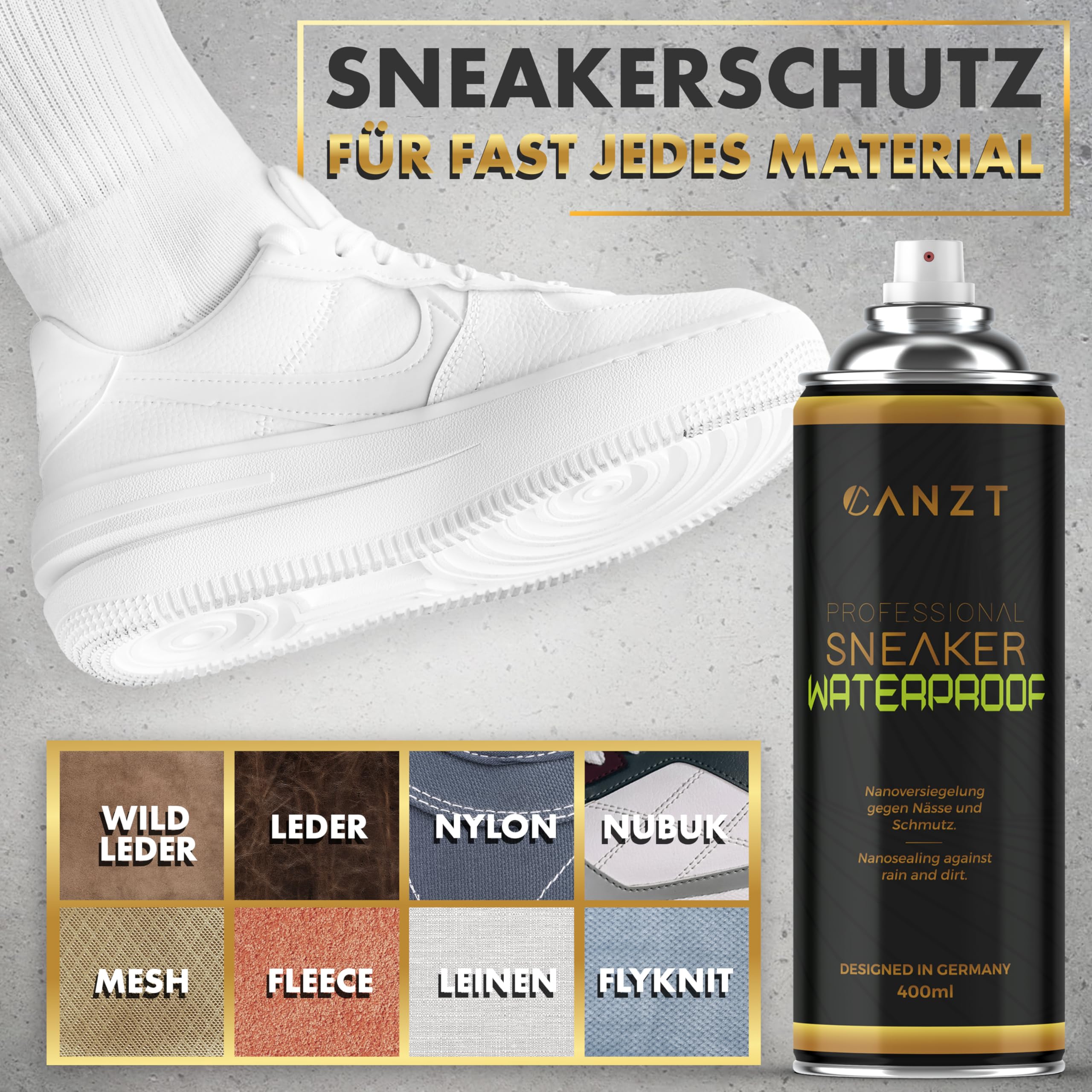 Canzt Imprägnierspray Schuhe 400ml – Schuh Imprägnierung für Wildleder, Leder, Nubuk & Textilien – Wasser- & Schmutzschutz für Sneaker & Outdoor-Schuhe 6