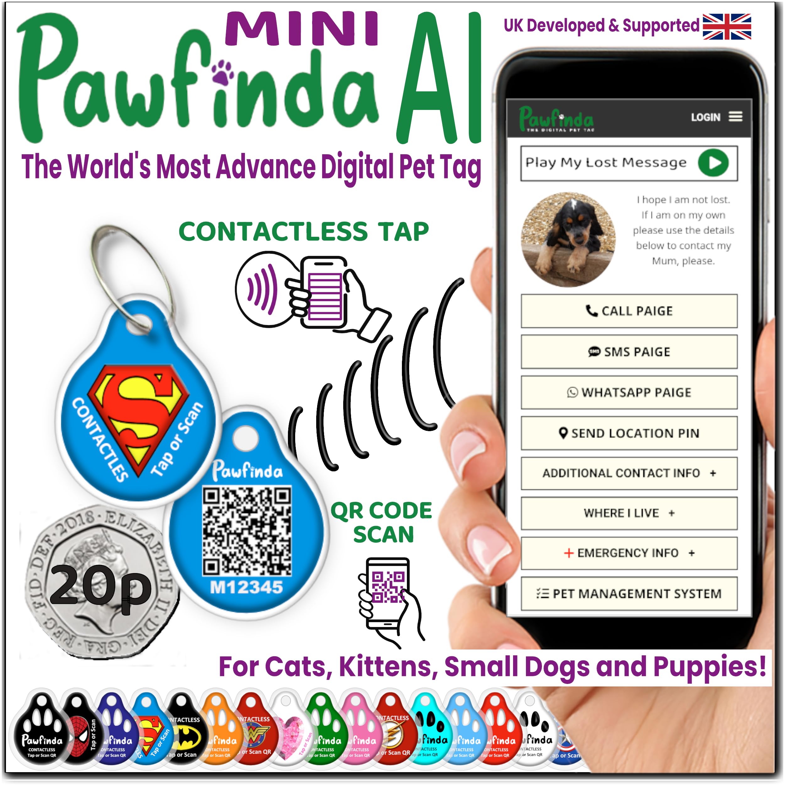 PAWFINDA – Next-Generation Personalised Cat & Dog ID Tag | Engraved Pet Tag with CONTACTLESS NFC, QR Code Technology & PawVoice AI | No App Required | Waterproof & Durable | UK-Based Support — image 1
