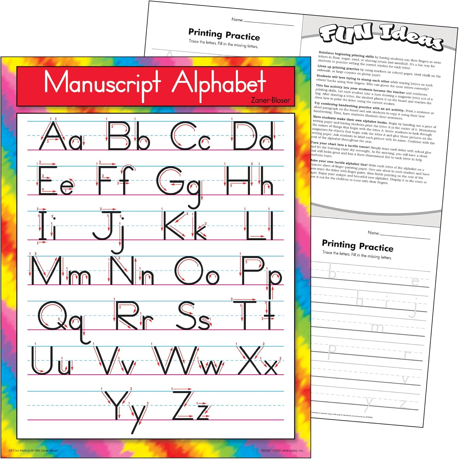 17 x 22 inc manuscript alphabet zaner bloser learning chart trend enterprises