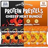 CRISP POWER Heat & Cheese Duo, High Protein Pretzels, Flamin’ Crunch & Cheddar, Spicy and Cheesy Flavor Combo, Crunchy Low Carb Snack, Vegan, 6 Pack