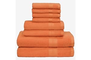 BOUTIQUO 8 Piece Towel Set 100% Ring Spun Cotton, 2 Bath Towels 27x54, 2 Hand Towels 16x28 and 4 Washcloths 13x13 - Ultra Soft Highly Absorbent Machine Washable Hotel Spa Quality - Orange