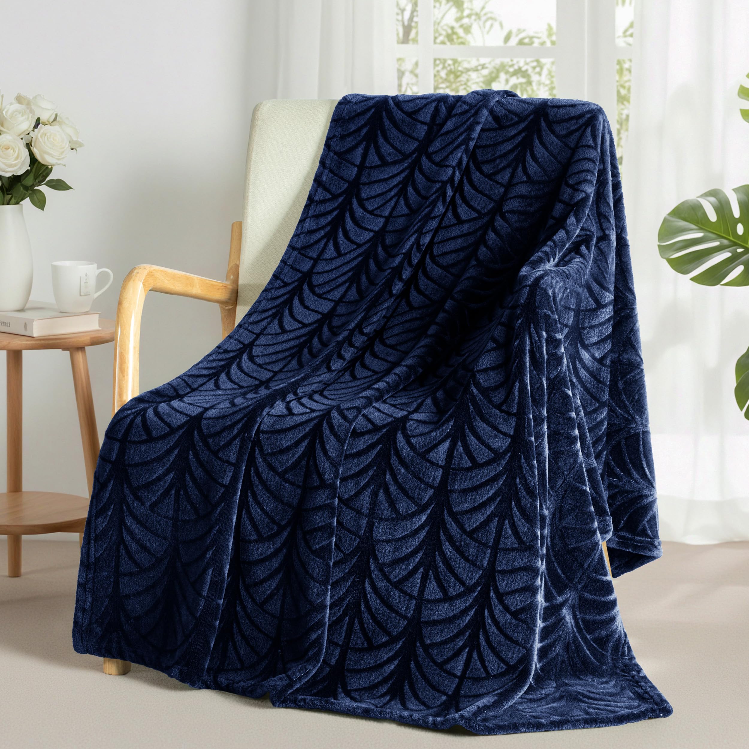 Whale Flotilla Flannel Fleece Throw Blanket for Sofa, 130x150 CM Soft Fluffy Velvet Sofa Blanket with Decorative Vintage Pattern for All Season, Warm and Lightweight, Navy Blue