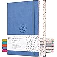 Large B5 Dotted Journal - Enjoy Bullet Journaling with a Soft Cover 7x10-inch, Non-Bleed Thick 120gsm Paper, Dot Journal in Blue, Japanese Edge Motif - Faux Leather Lay Flat Dot Grid Notebook - ZenART