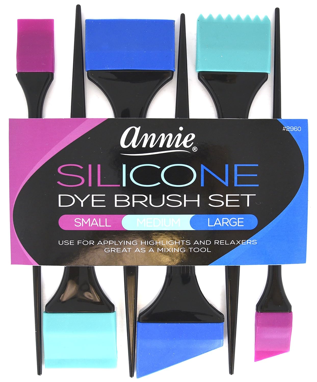 Annie Silicone Dye Brush Set of 6 Pieces for Hair Colors Relaxers and Highlights : Beauty
