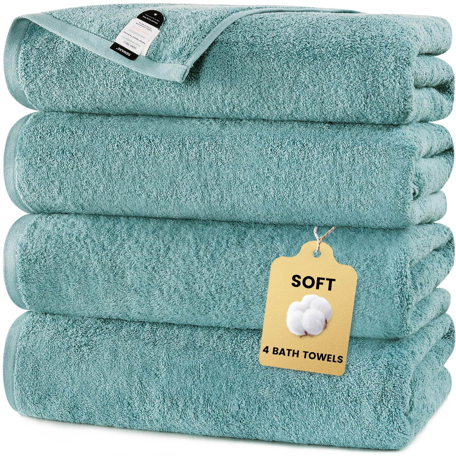 Photo 1 of ** BEIGE, BLUE AND YELLOW**SEMAXE 4-Pack Luxury Bath Towels for Bathroom, 100% Cotton, Soft, Absorbent, and Quick-Drying, 55"x27", Blue, Perfect for Hotels, Gyms, and Spas