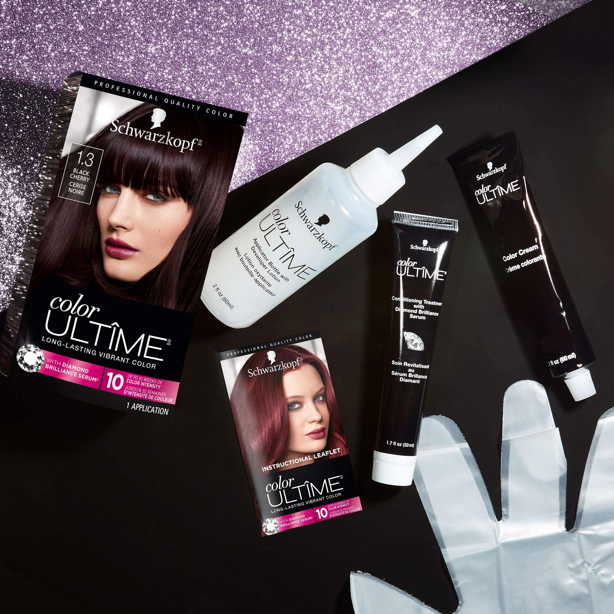 Schwarzkopf Color Ultime 1.3 Black Cherry Hair Dye, Permanent Intense Black with Diamond Brilliance, Fade-Resistant, Covers Grays, All Hair Textures