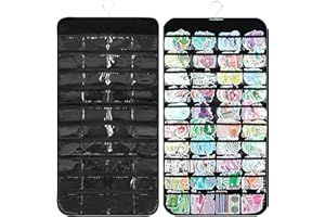 PACMAXI Hanging Sticker Display Organizer, Double-Sided 80 Pocket Sticker Storage, Portable Wall-Hanging Sticker Holder for Vendors, Collectors, and Crafters (Black)