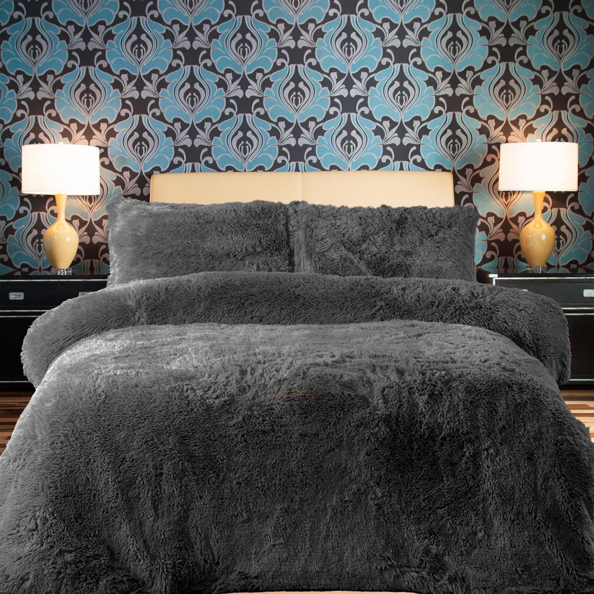 PARADISE STAR Teddy Fleece Duvet Quilt Cover Bedding Set With Matching Pillowcase Fluffy Thermal Warm and Cosy Charcoal Single 135cm x 200cm Approximate