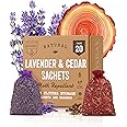 20 Pack - 10 Cedar and 10 Lavender Sachet Bags, Fully Stuffed Scented Sachets with Hanger Hooks, Perfect for Closets, Drawers