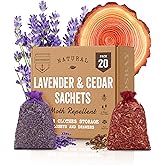 20 Pack - 10 Cedar and 10 Lavender Sachet Bags, Fully Stuffed Scented Sachets with Hanger Hooks, Perfect for Closets, Drawers