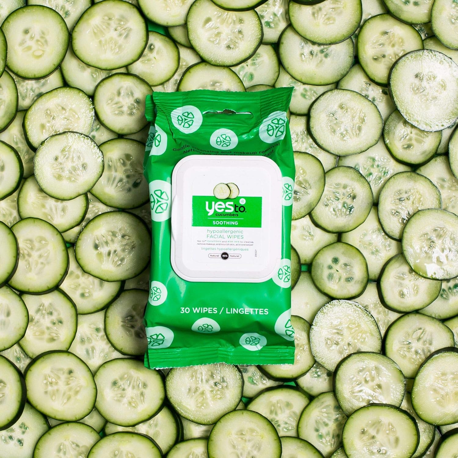 Yes To Cucumbers Soothing Hypoallergenic Facial Wipes for Sensitive Skin, 30 Count (Pack of 2): Beauty