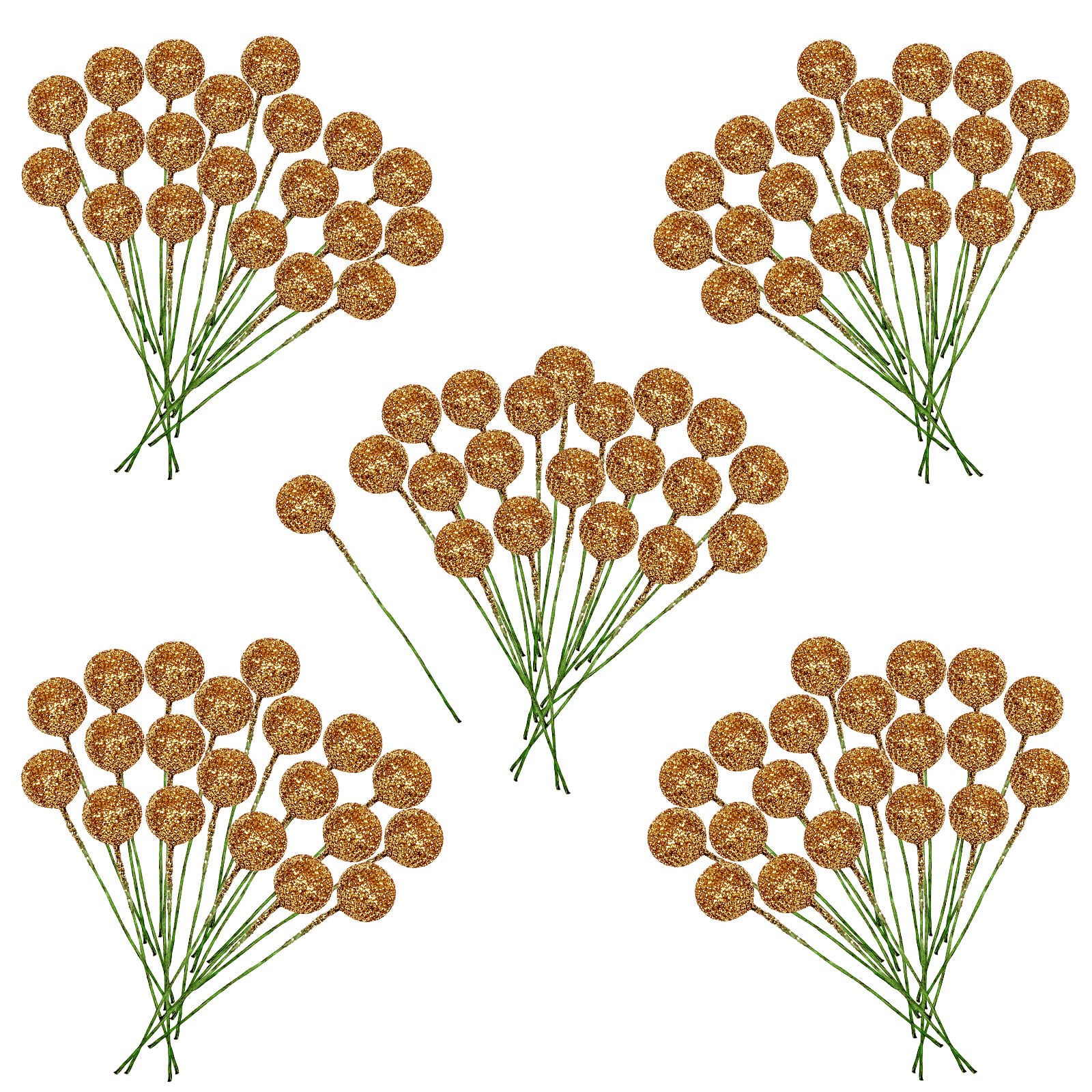 100 Pcs Christmas Holly Berries Artificial Glitter Gold Holly Berries,Christmas Berries Gold Berry Stems for Wreath Decorations Craft Christmas,Xmas Tree,Garland DIY Craft Wire Berries Party Decor