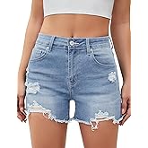 luvamia Jean Shorts for Women High Waisted Trendy Summer Casual Ripped Cutoff Stretchy Distressed Denim Shorts Jorts