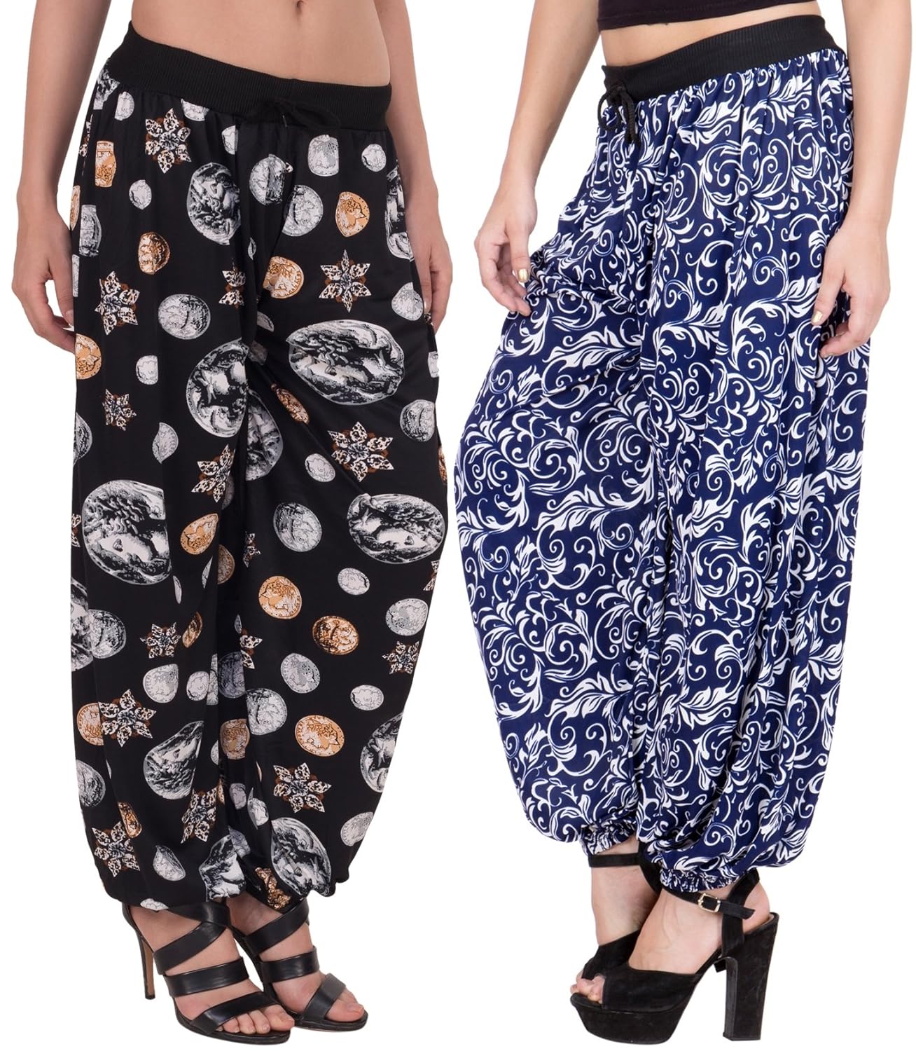 adonia women's poly-knit lycra harem pants (adobluenmoonblkafg2pcs, multicolour, free size)-pack of 2