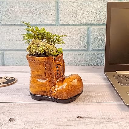 Windup Earthenware Terracotta Table Planter Pot (5 x 4.7 x 3 Inch Brown Boot )