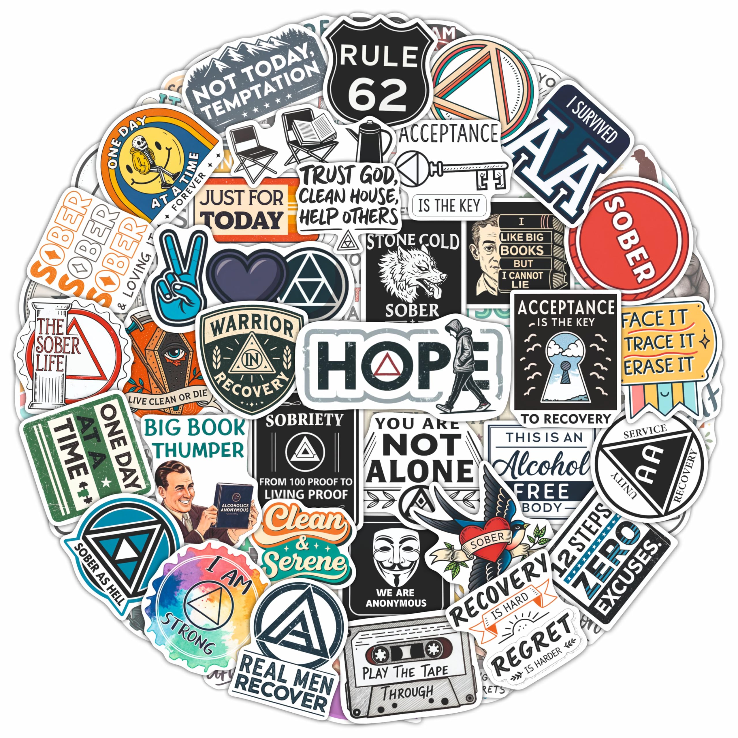 Photo 1 of 100Pcs Sobriety Stickers Bulk for Water Bottle, Laptop - Recovery Stickers and Decals, Sobriety Gifts for Man, Sober Decals & Party Supplies - Gift for Women & Men