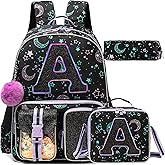 HTgroce Backpacks for Girls School Bag Kids Black Bookbag for Elementary Students Kids Backpack with Lunch Box and Pencil Case