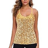 MANER Women’s Sequin Tops Glitter Party Strappy Tank Top Sparkle Cami