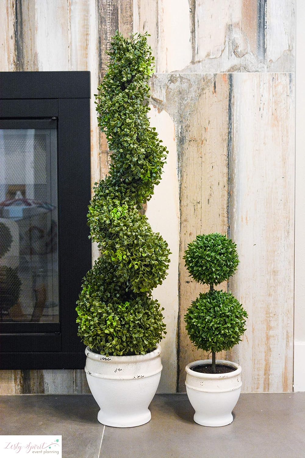 Admired by Nature 2 x 3' Aritificial Boxwood Leave Spiral Topiary Plant Tree in Plastic Pot, Green/Two-Tone -