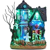 Valery Madelyn Halloween Decorations, Lighted Halloween Village Houses with Music and LED Lights, Resin Spooky Town Mummy's Haunted House for Home and Party Table Desk Mantel, 8 Inch