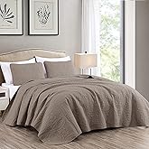Chezmoi Collection Austin 3-Piece Oversized Bedspread Coverlet Set (King, Taupe)