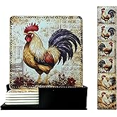 Rooster Coasters Square Leather Drinks Coaster Set with Holder for Coffee Table Bar Home Decor 4 Inches Set of 6