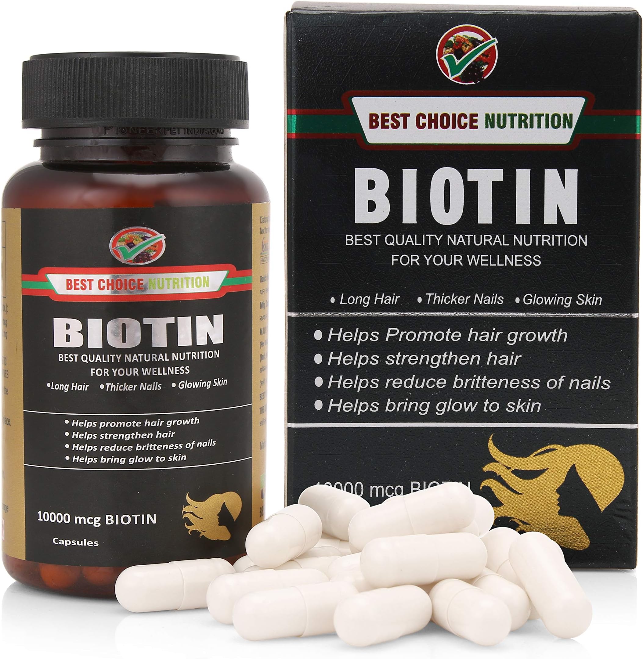 Best Choice Biotin Maximum Strength for Hair Skin & Nails-10000 mcg (60) Vegetarian 60 Capsule